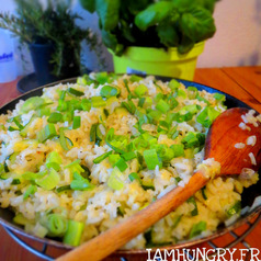 Risotto courgett oignon vert basilic