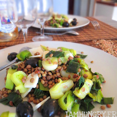 Salade de lentilles poireaux parmesan