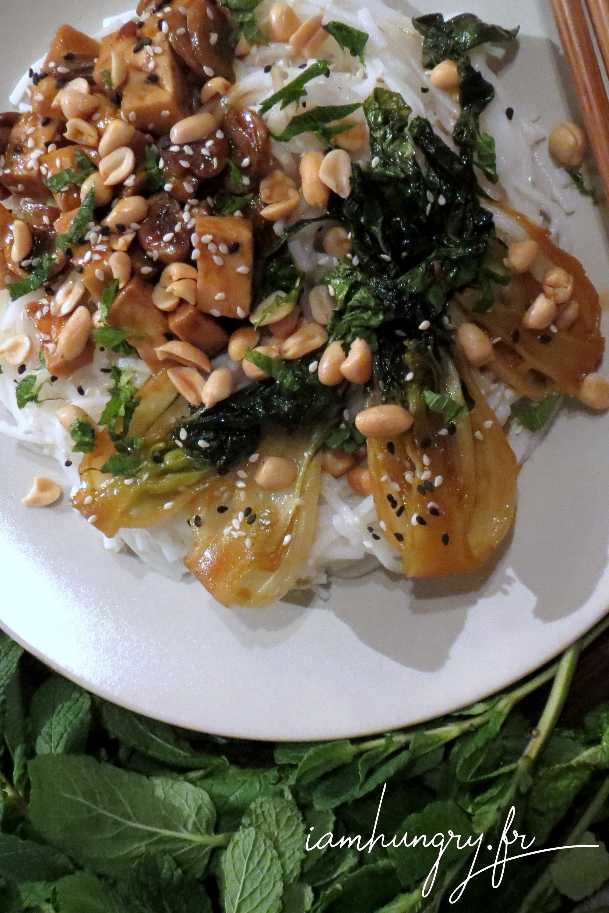 Nouilles chinoises au mini bok choy et champignons- IAMHUNGRY